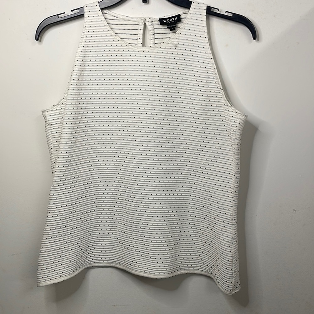 WORTH New York tank white black polka dot S small